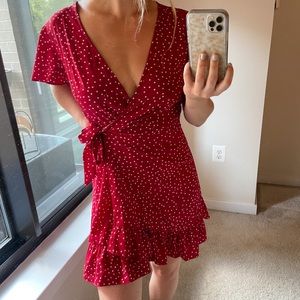 Red and White Wrap Dress